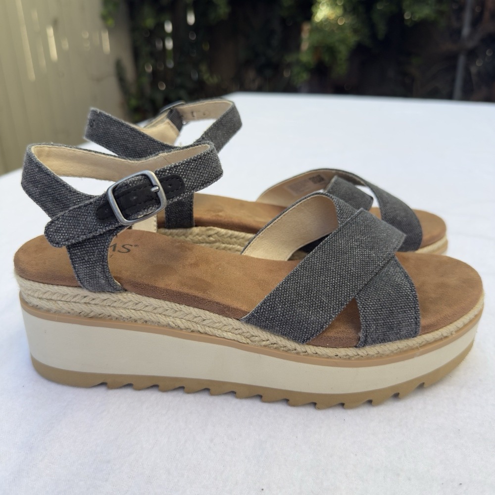 Toms Women's Size 8.5 Gia Platform Wedge Sandals Denim Blue Natural Criss Cross